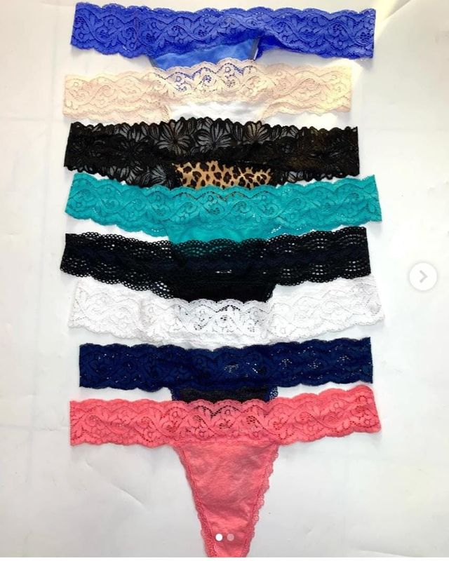 Lace panties, laid out by colour